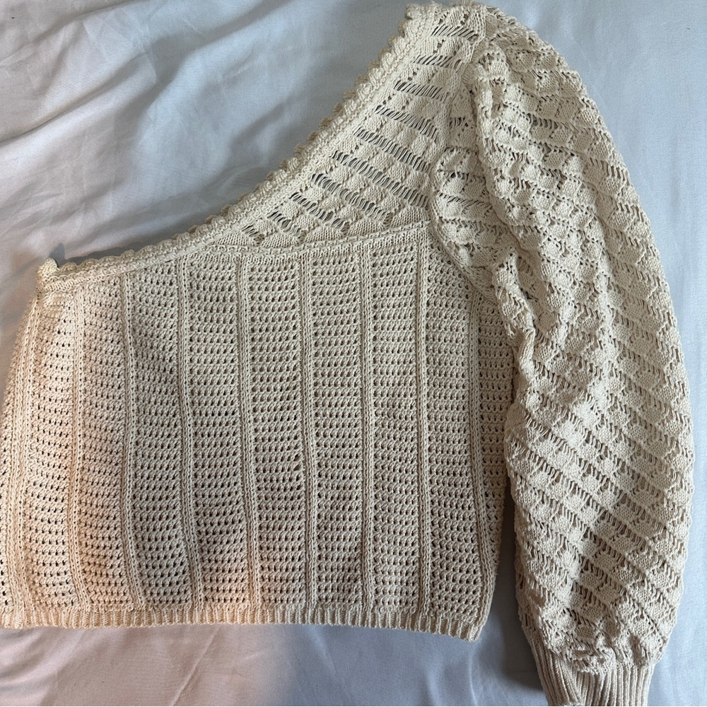 Mango Cream One-Shoulder Sweater
